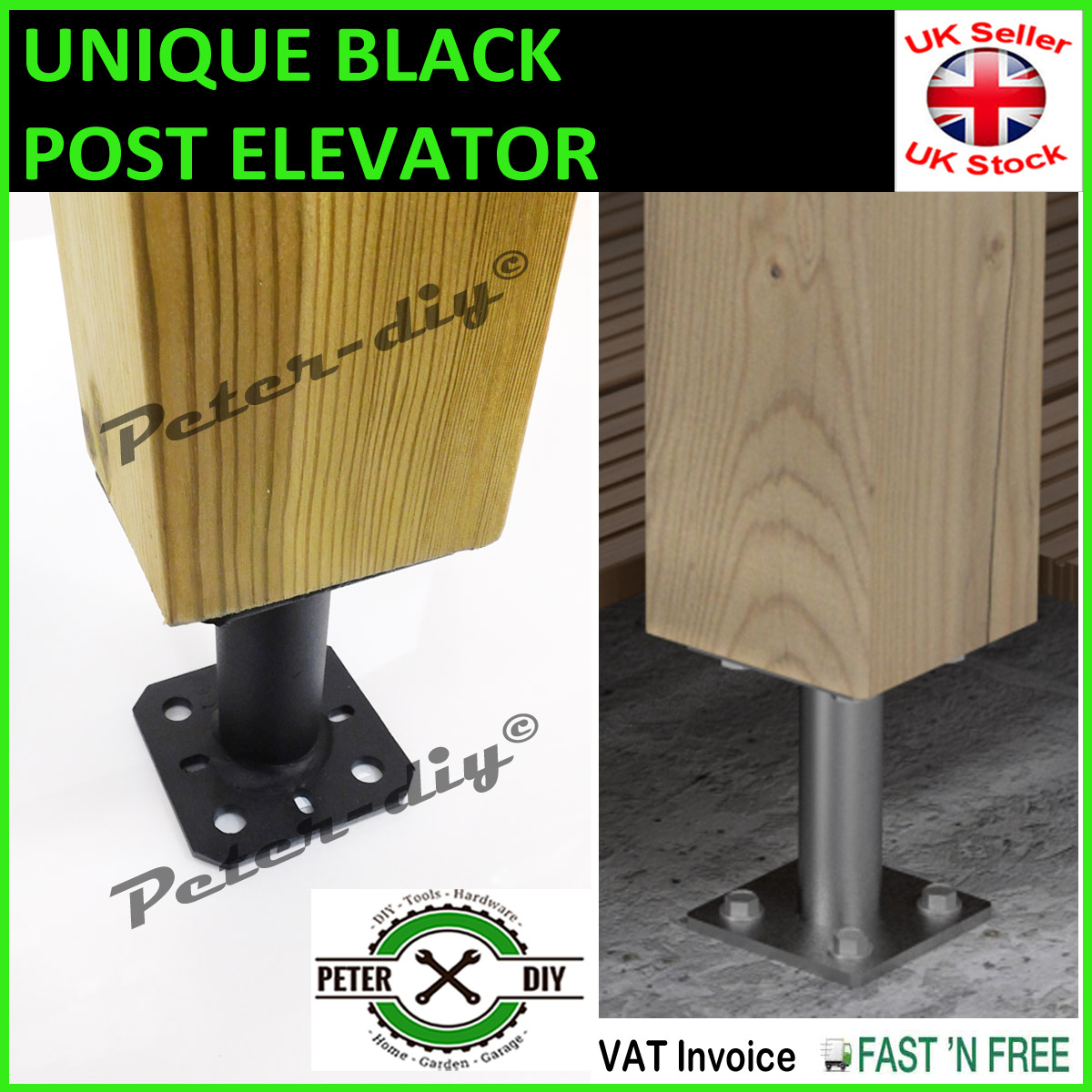 Heavy Duty UNIQUE BLACK Bolt Down BASE POST SUPPORT Pergola Foot Base ...